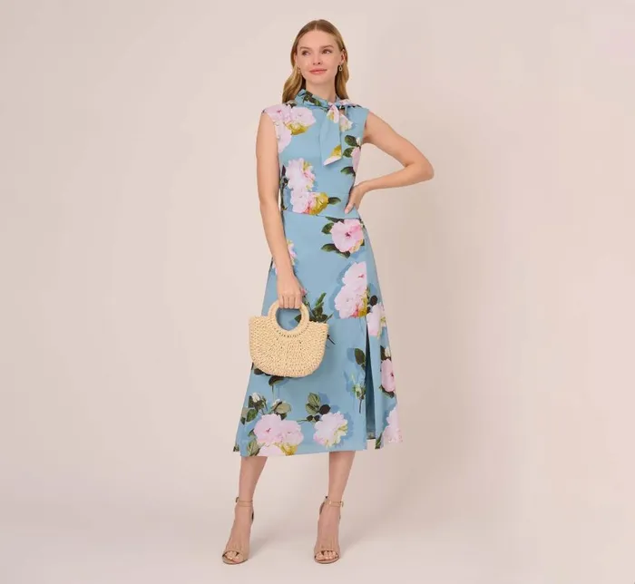Midi Dresses Womens Adrianna Papell Floral Print Crepe De Chine MidiLength Dress In Blue Multi Midi Dresses Womens Adrianna Papell Floral Print Crepe De Chine MidiLength Dress In Blue Multi