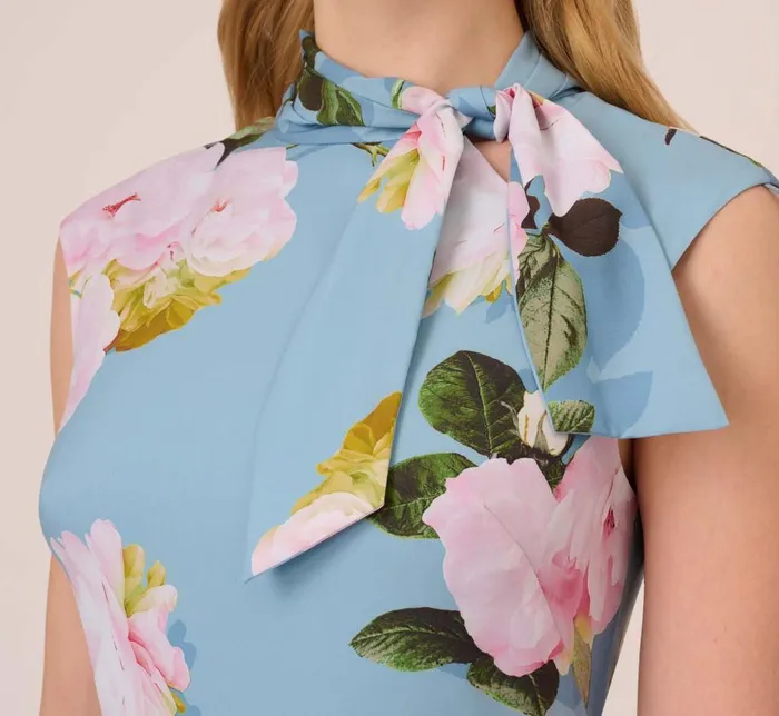 Midi Dresses Womens Adrianna Papell Floral Print Crepe De Chine MidiLength Dress In Blue Multi