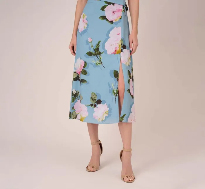 Midi Dresses Womens Adrianna Papell Floral Print Crepe De Chine MidiLength Dress In Blue Multi