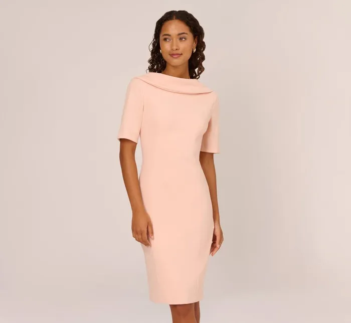 Midi Dresses Womens Adrianna Papell Short Sleeve Crepe Dress With Rolled Neck In Blush Midi Dresses Womens Adrianna Papell Short Sleeve Crepe Dress With Rolled Neck In Blush