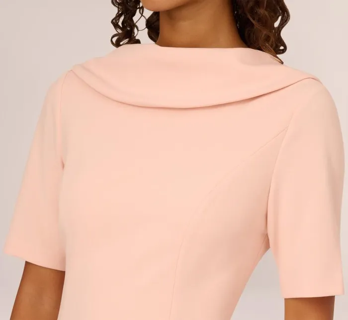 Midi Dresses Womens Adrianna Papell Short Sleeve Crepe Dress With Rolled Neck In Blush