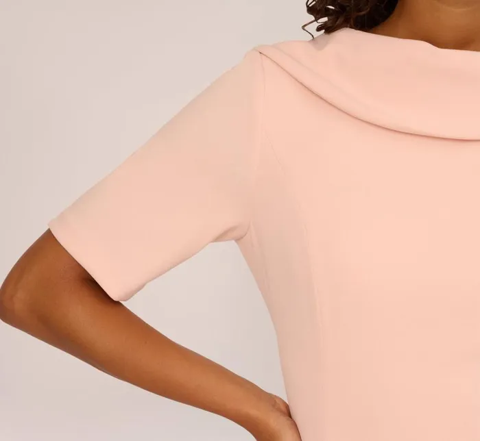 Midi Dresses Womens Adrianna Papell Short Sleeve Crepe Dress With Rolled Neck In Blush