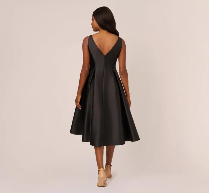 Midi Dresses Womens Adrianna Papell Sleeveless Mikado Fit And Flare Midi Dress With VBack In Black