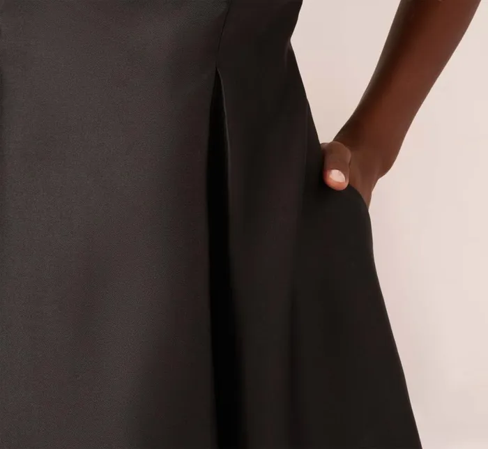 Midi Dresses Womens Adrianna Papell Sleeveless Mikado Fit And Flare Midi Dress With VBack In Black