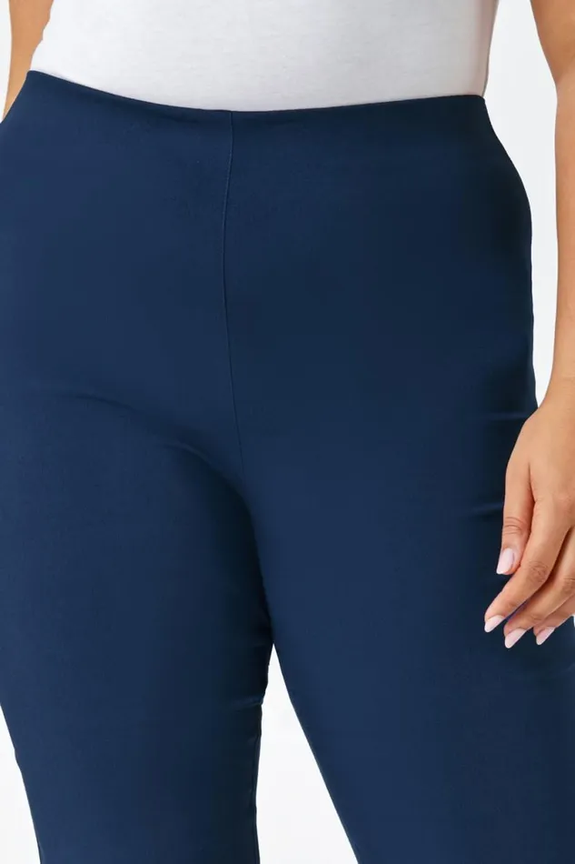 Midnight Blue Curve Elastic Waist Stretch Cropped Trouser Women Roman Coords