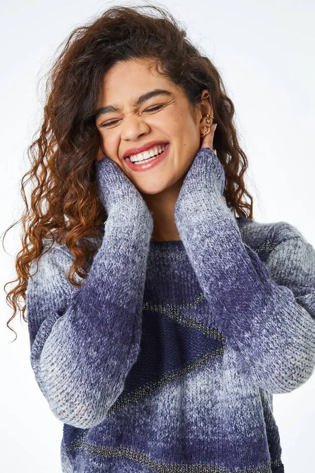 Midnight Blue Ombre Colour Block Jumper Women Roman Knitwear