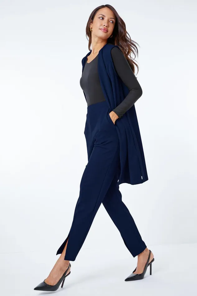 Midnight Blue Premium Stretch Split Hem Trouser Women Roman Trousers