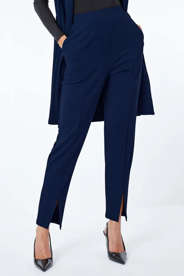 Midnight Blue Premium Stretch Split Hem Trouser Women Roman Trousers
