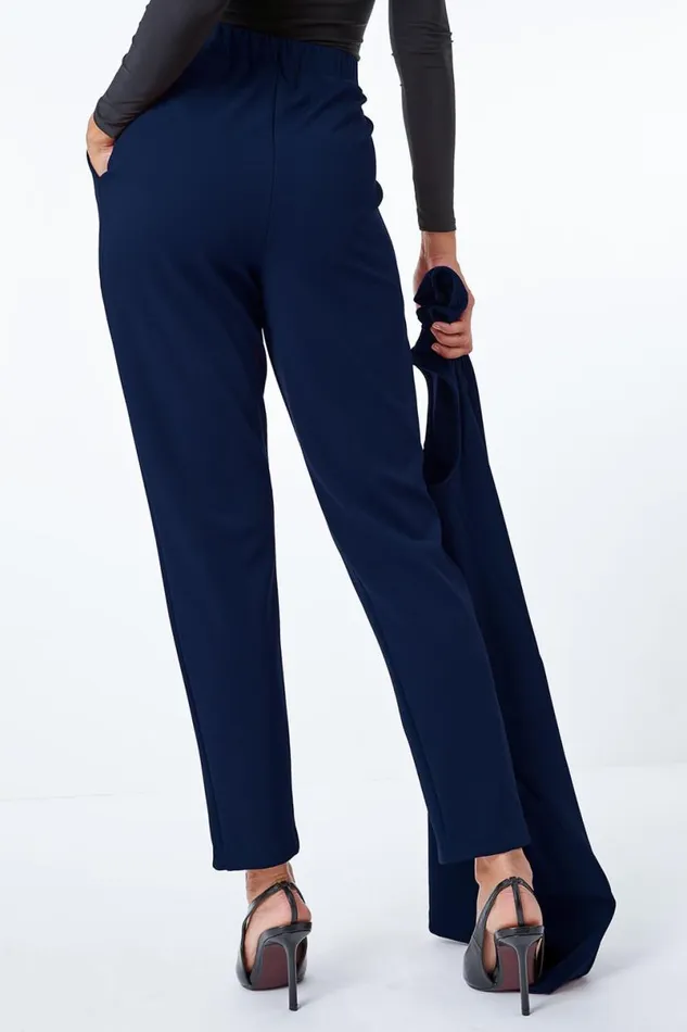 Midnight Blue Premium Stretch Split Hem Trouser Women Roman Trousers
