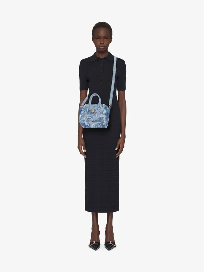 Mini Antigona Lock Bag In Washed Embroidered Denim Medium Blue Women Givenchy Crossbody Bags