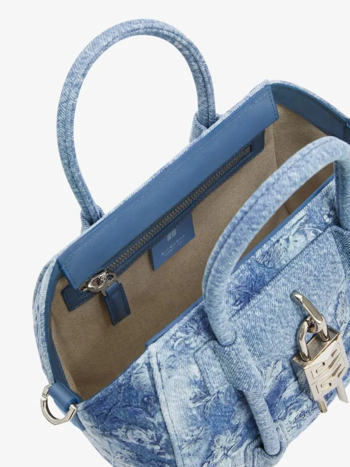 Mini Antigona Lock Bag In Washed Embroidered Denim Medium Blue Women Givenchy Crossbody Bags