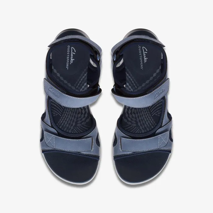 Mira Bay Denim Blue Women Clarks Sandals and Flip Flops