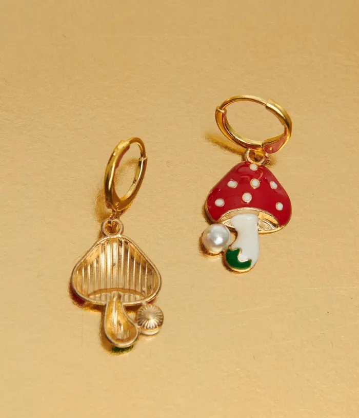 Miracle Eye 1960s Mini Mushroom Gold Hoop Earrings Accessories Unique Vintage Earrings