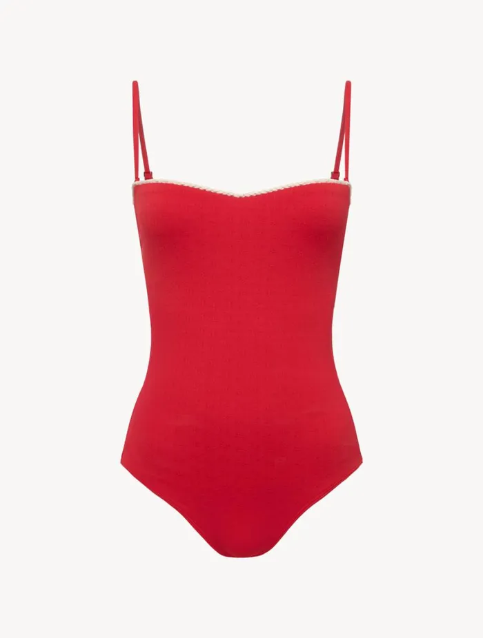 Monogram Underwired Swimsuit In Red Swim La Perla OnePiece Bathing Suits