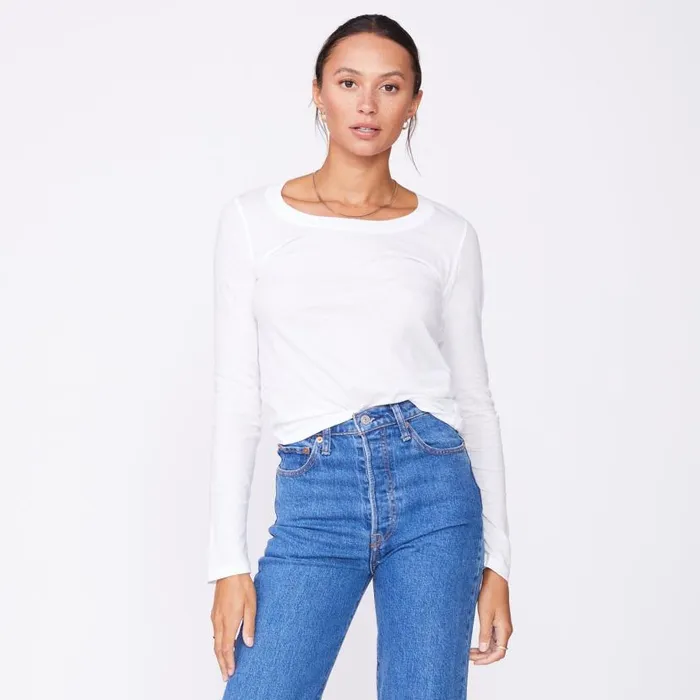 MONROW Long Sleeve Super Fine Jersey Fitted Long Sleeve Crew 8211 Women