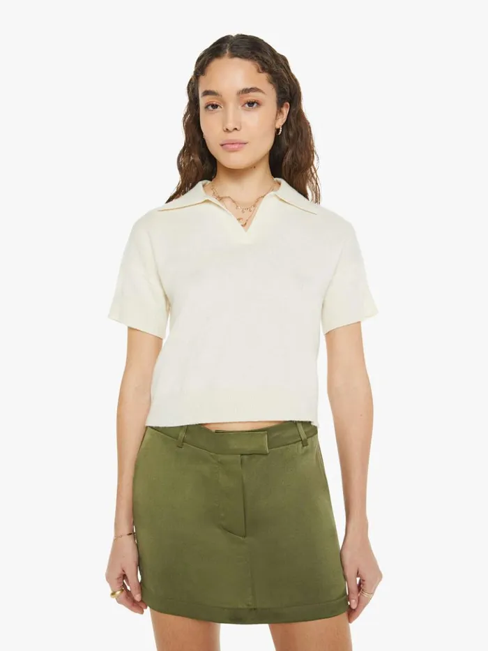 Mother Denim Mirabelle Relaxed Short Sleeve Polo Gardenia 8211 Women