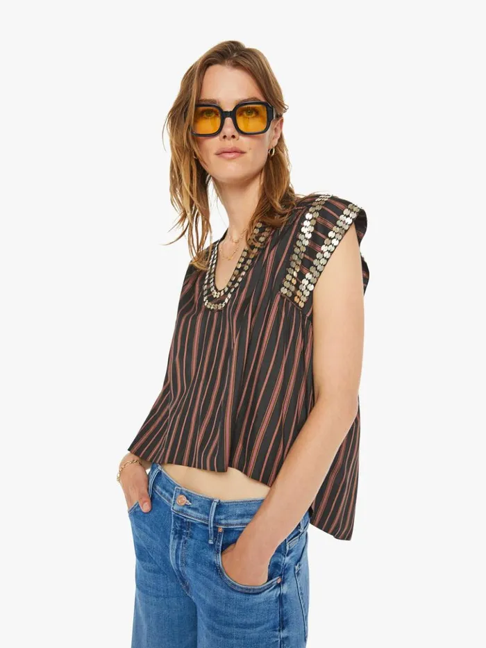 Mother Denim Nehru Stripe Coin Top Clove 8211 Women
