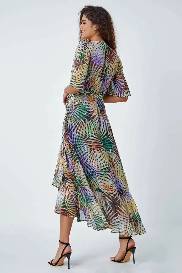 Multi Abstract Print Maxi Wrap Dress Women Roman Dresses