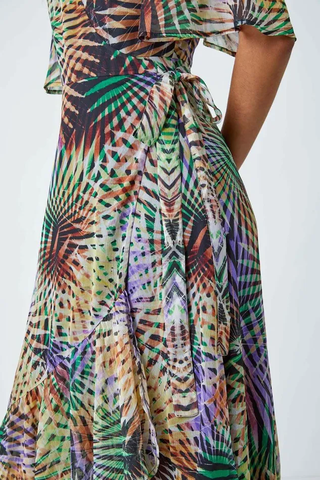 Multi Abstract Print Maxi Wrap Dress Women Roman Dresses