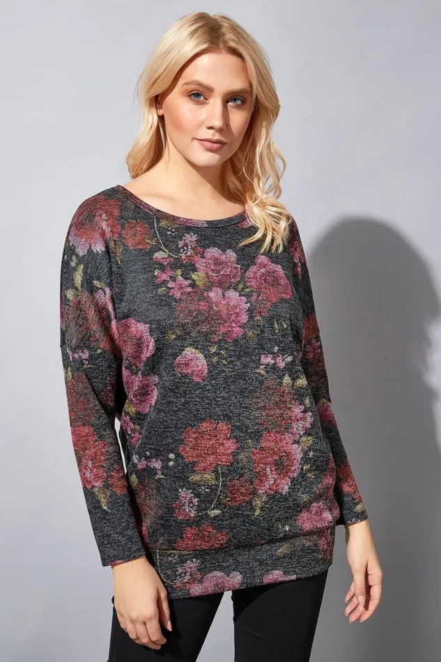 Multi Floral Print Long Sleeve Top Women Roman Tops