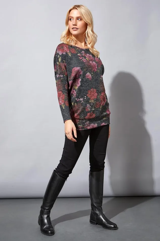 Multi Floral Print Long Sleeve Top Women Roman Tops