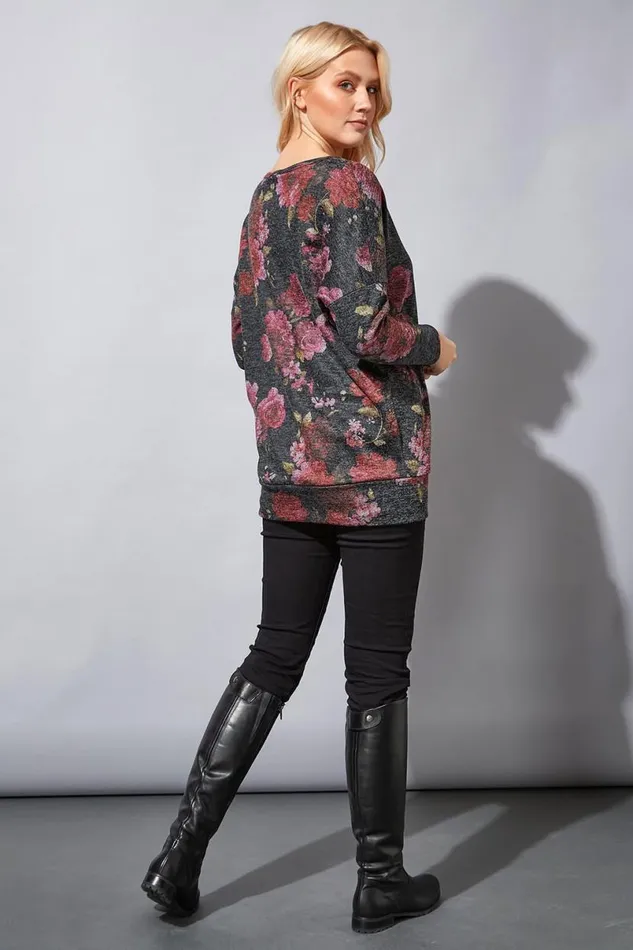 Multi Floral Print Long Sleeve Top Women Roman Tops