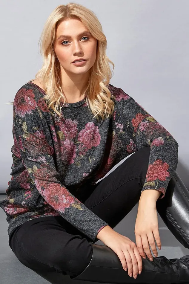 Multi Floral Print Long Sleeve Top Women Roman Tops