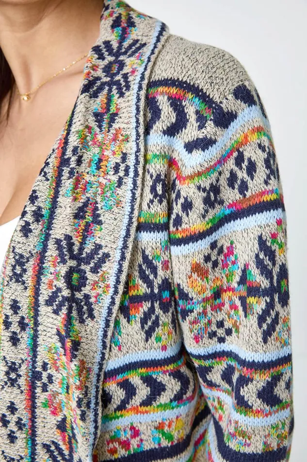 Natural Nordic Patterned Longline Cardigan Women Roman Knitwear