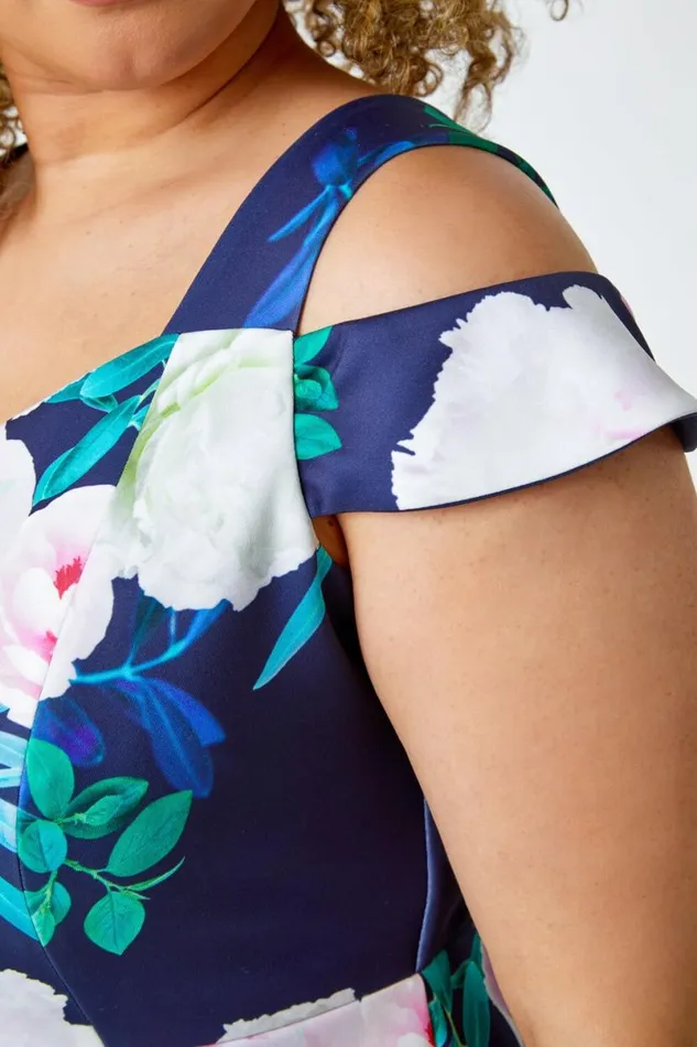 Navy Curve Premium Stretch Floral Dress Women Roman Dresses