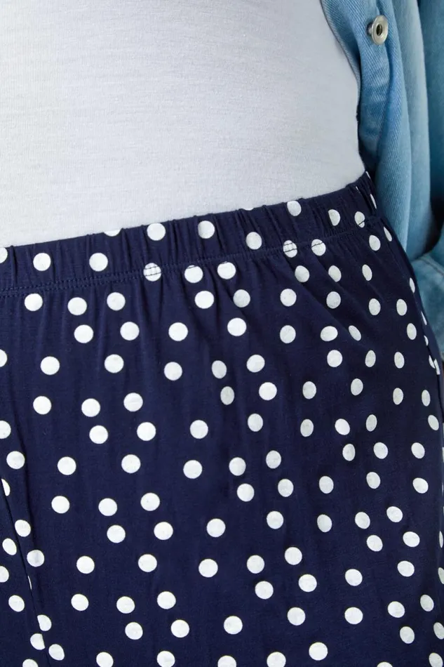 Navy Curve Spot Print Wide Leg Trousers Women Roman Trousers