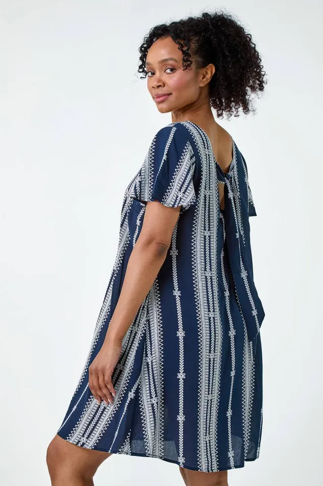 Navy Petite Stripe Print TShirt Dress Women Roman Dresses