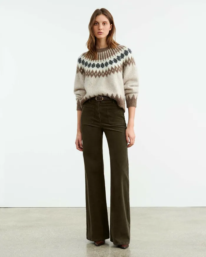 Nili Lotan ALENA SWEATER Oatmeal Fairisle Women Knits and Sweaters