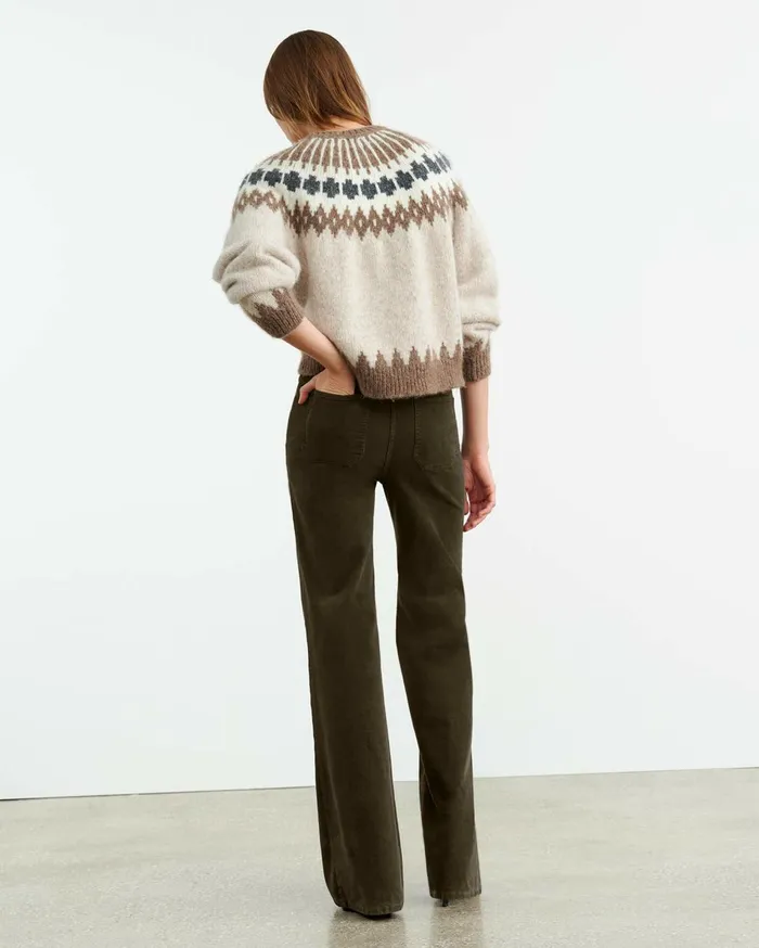 Nili Lotan ALENA SWEATER Oatmeal Fairisle Women Knits and Sweaters