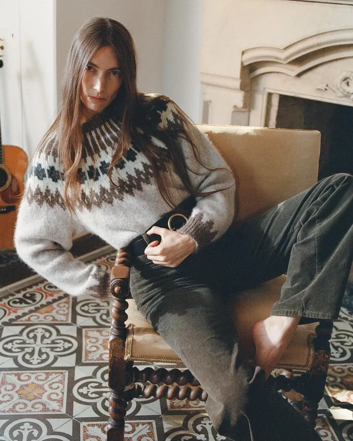 Nili Lotan ALENA SWEATER Oatmeal Fairisle Women Knits and Sweaters