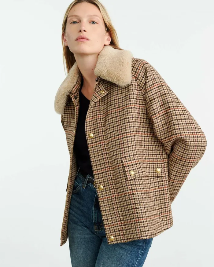 Nili Lotan APOLIN PARKA Large Oak Check Women Jackets and Blazers