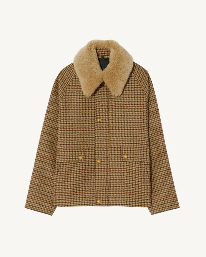 Nili Lotan APOLIN PARKA Large Oak Check Women Jackets and Blazers