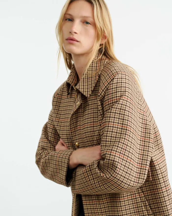 Nili Lotan APOLIN PARKA Large Oak Check Women Jackets and Blazers