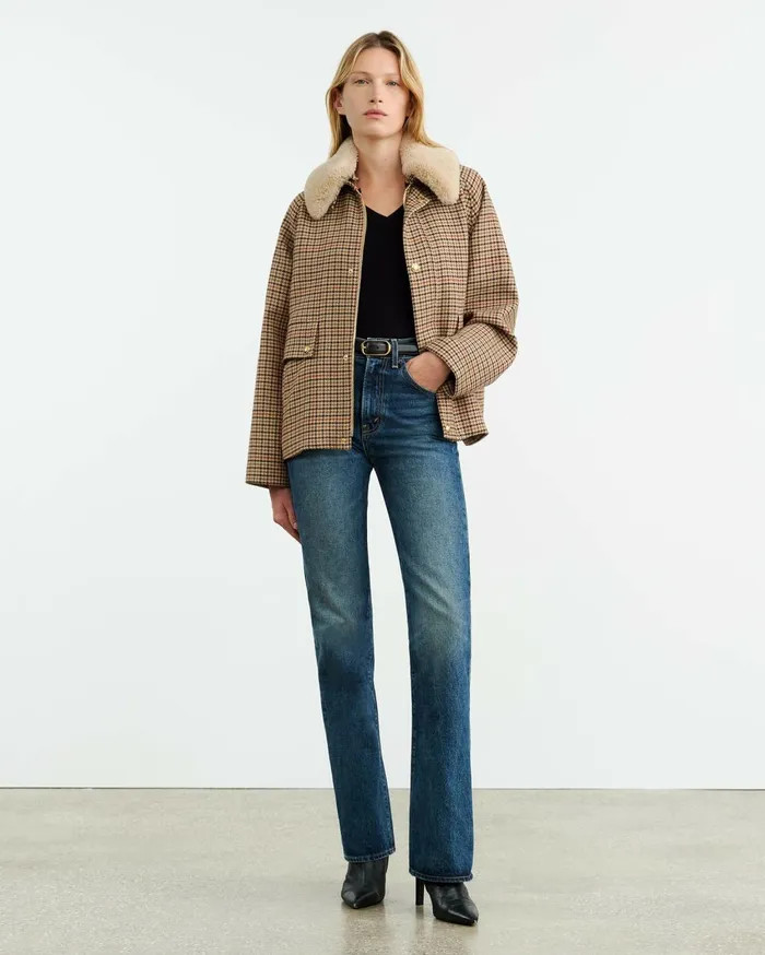 Nili Lotan APOLIN PARKA Large Oak Check Women Jackets and Blazers