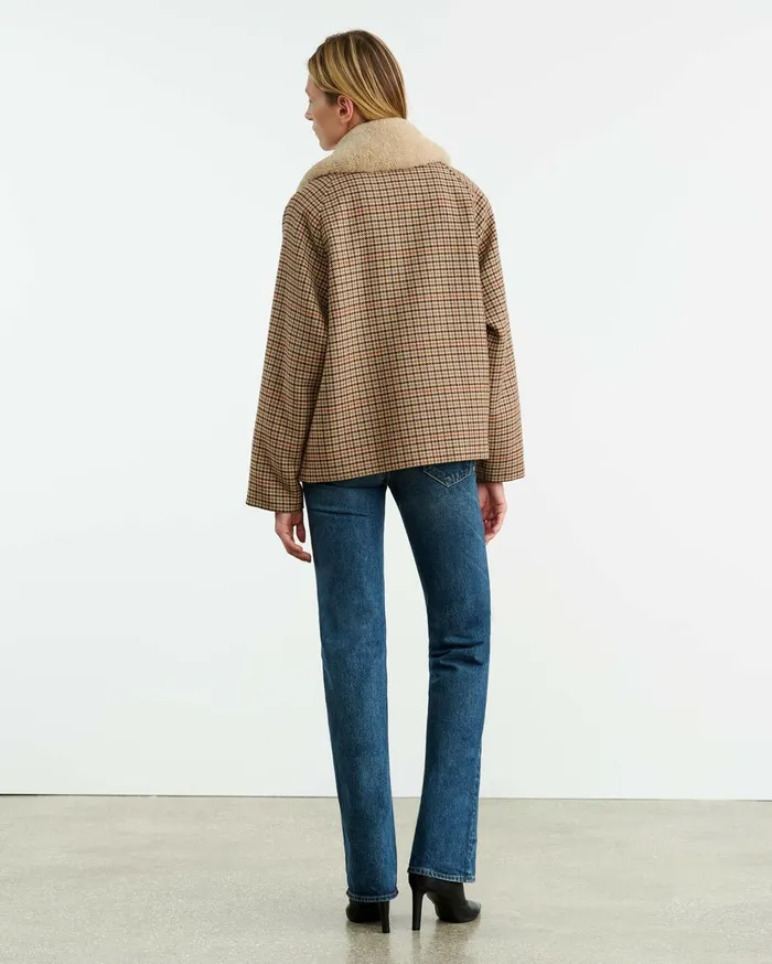 Nili Lotan APOLIN PARKA Large Oak Check Women Jackets and Blazers