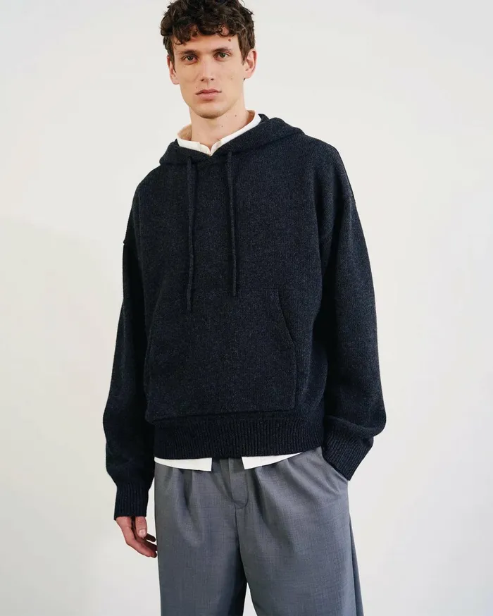 Nili Lotan DAGEN HOODIE Charcoal Men Sweaters