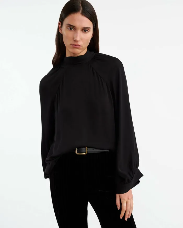 Nili Lotan ELIANNA SILK BLOUSE Black Women Tops