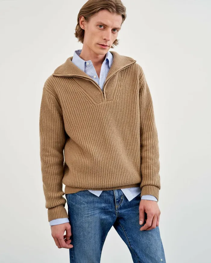 Nili Lotan HESTON SWEATER Tan Men Sweaters