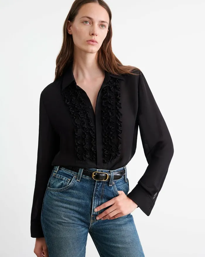 Nili Lotan MARISA SILK SHIRT Ivory Women Tops