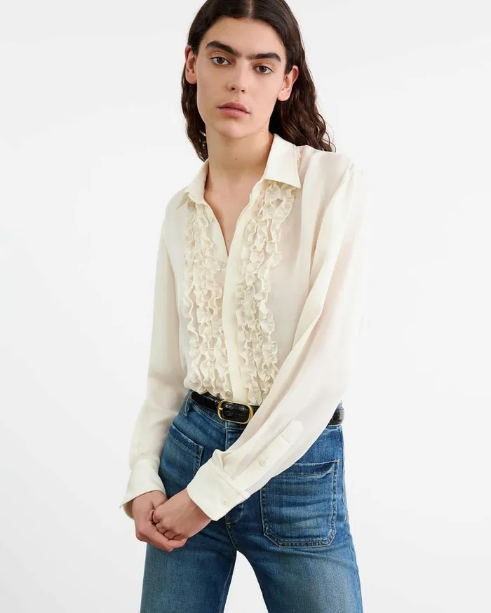 Nili Lotan MARISA SILK SHIRT Ivory Women Tops
