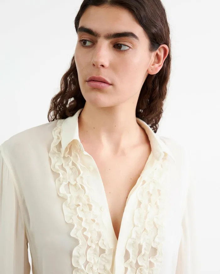Nili Lotan MARISA SILK SHIRT Ivory Women Tops