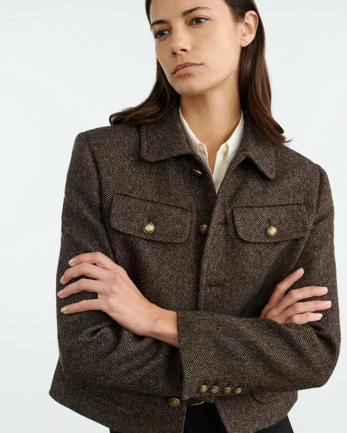 Nili Lotan PAOLA JACKET Bark Herringbone Women Jackets and Blazers