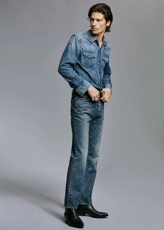 Nili Lotan TRAVIS DENIM SHIRT Classic Wash Men Denim