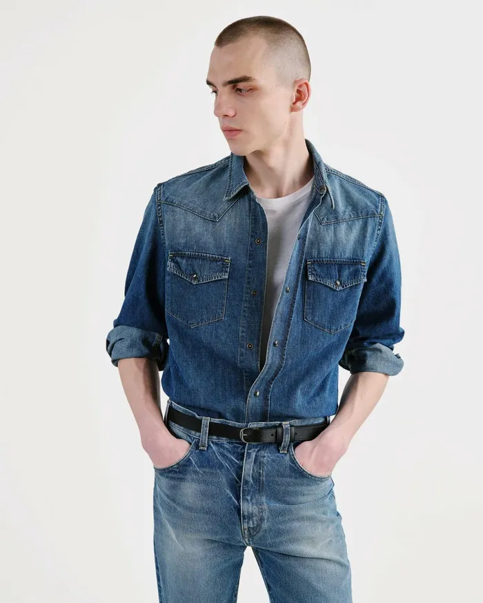 Nili Lotan TRAVIS DENIM SHIRT Classic Wash Men Denim