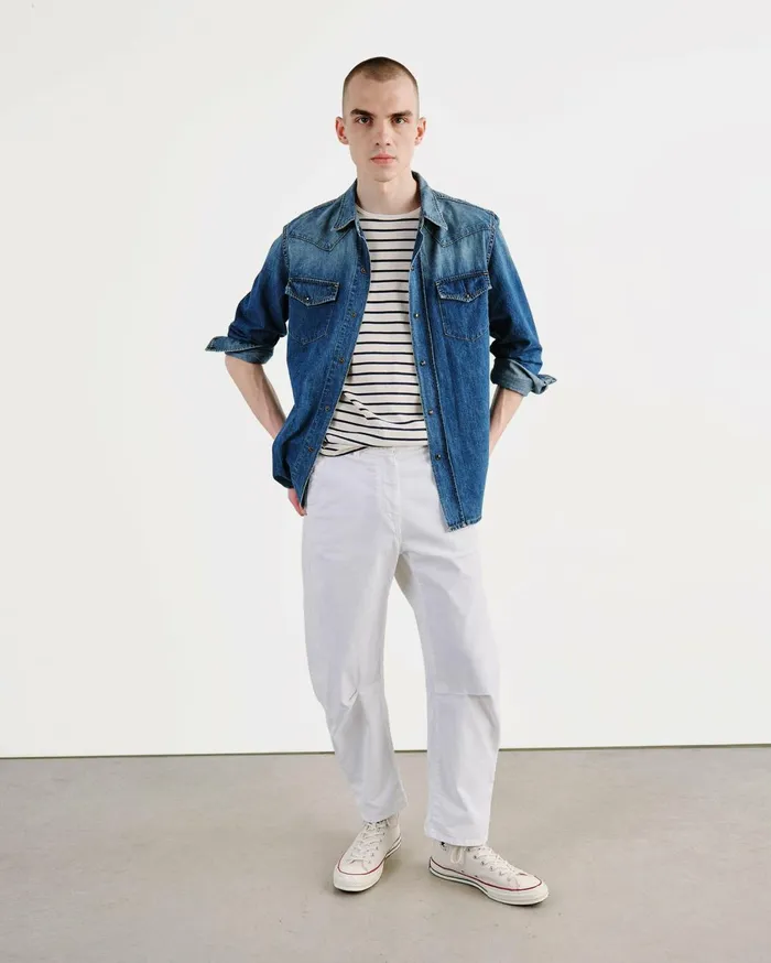 Nili Lotan TRAVIS DENIM SHIRT Classic Wash Men Denim