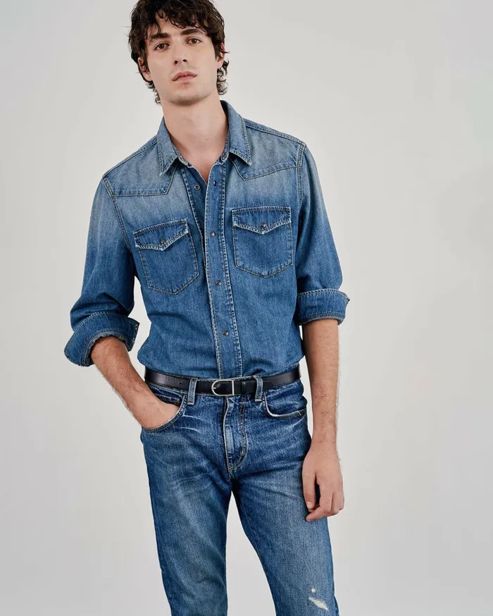 Nili Lotan TRAVIS DENIM SHIRT Classic Wash Men Denim